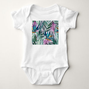 Tropical bird-of-paradise, watercolor pattern baby bodysuit