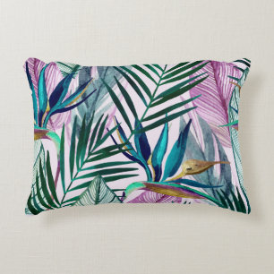 Tropical bird-of-paradise, watercolor pattern decorative cushion