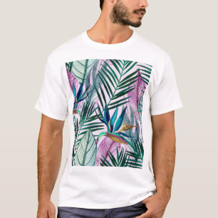 Tropical bird-of-paradise, watercolor pattern T-Shirt