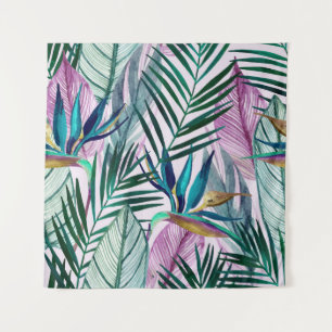 Tropical bird-of-paradise, watercolor pattern tapestry