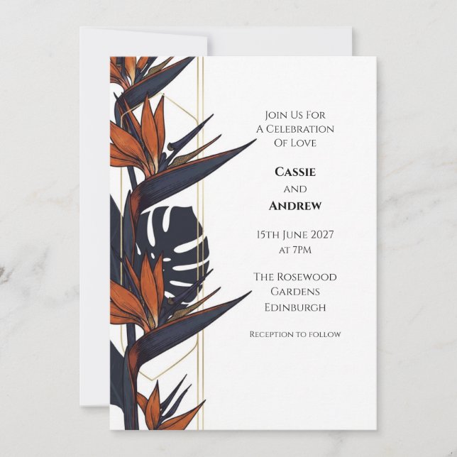 Tropical Bird of Paradise Wedding Invitation (Front)