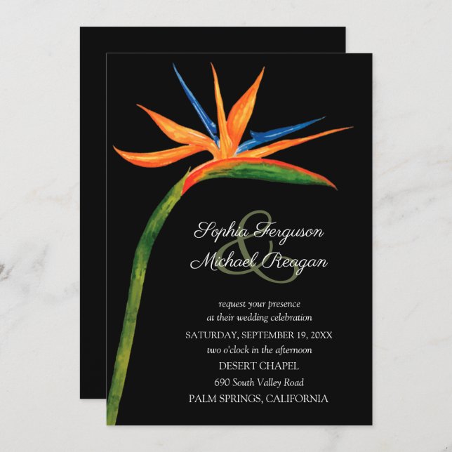 Tropical Bird of Paradise Wedding Invitations (Front/Back)