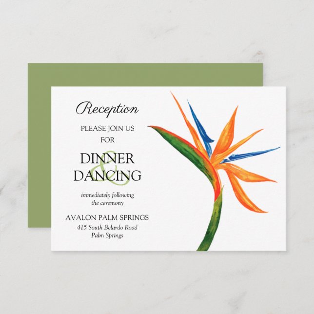 Tropical Bird of Paradise Wedding Reception Cards (Front/Back)