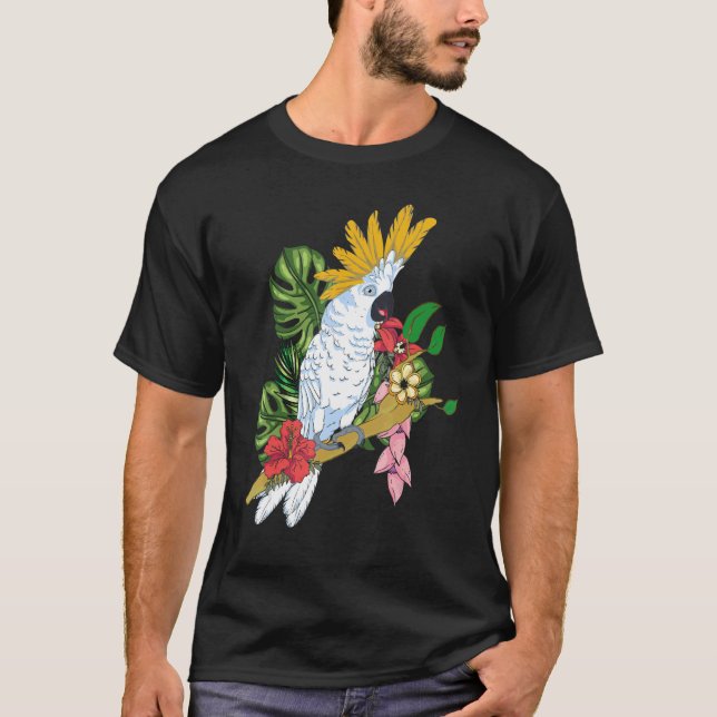 Tropical Bird Parrot Animal  Exotic Flowers Cockat T-Shirt (Front)