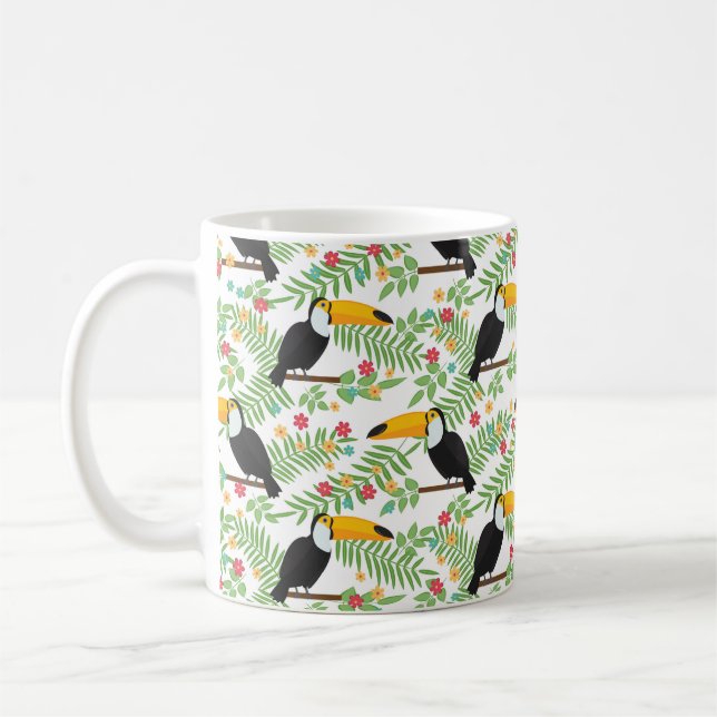 Tropical bird seamless pattern background. Toucan  Coffee Mug (Left)