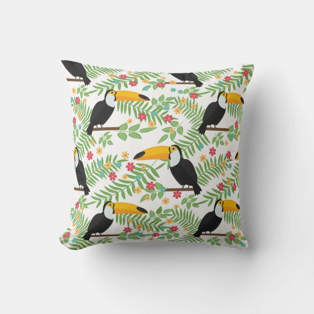 Tropical bird seamless pattern background. Toucan  Cushion (Front)