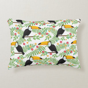 Tropical bird seamless pattern background. Toucan Decorative Cushion