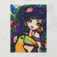 Tropical Bird Waterfall  Mermaid Fantasy Art Girl