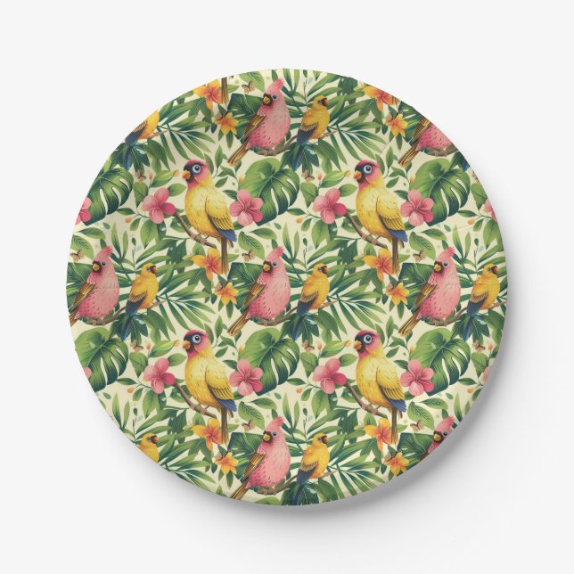 Tropical Birds and Butterflies Paper Plates Party  (Front)