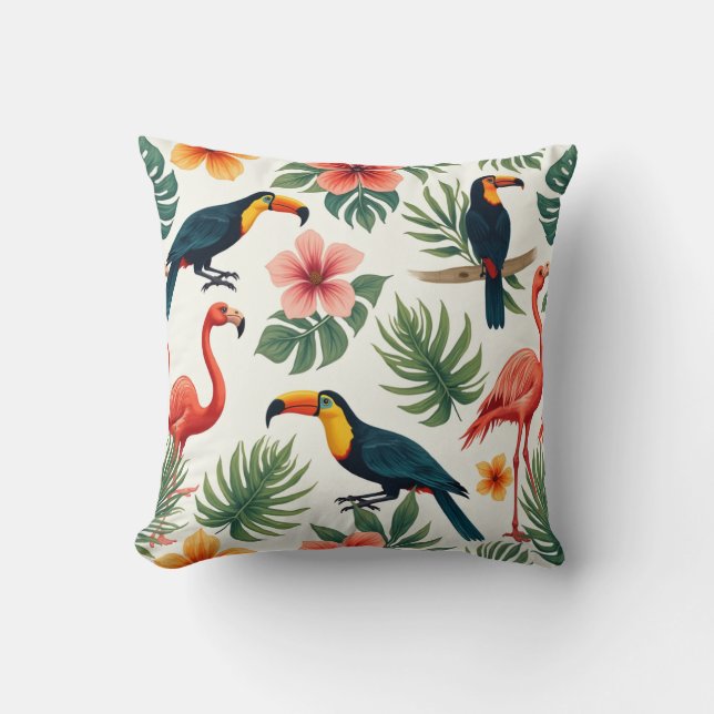 Tropical Birds and Flowers Pattern cushion (Front)