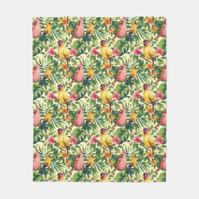 Tropical Birds and Flowers Sherpa Throw Blanket (Front)