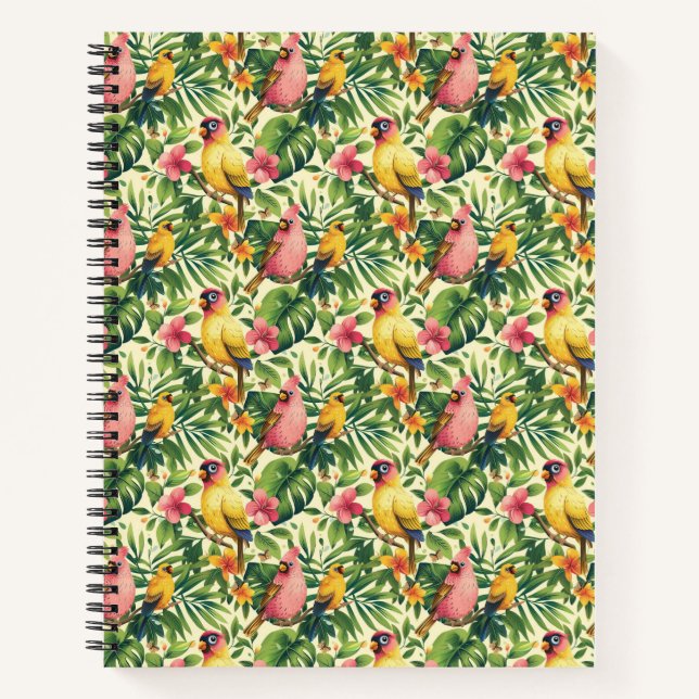 Tropical Birds and Flowers Spiral Notebook (Front)