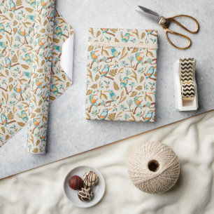 Tropical Birds and Leaves in Earth Tones Wrapping Paper