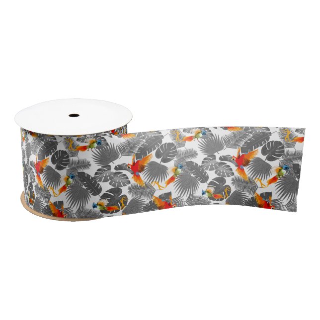 Tropical birds and leaves pattern satin ribbon (Spool)