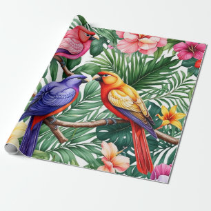 Tropical Birds and Vibrant Flowers Wrapping Paper