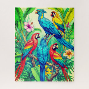 Tropical Birds Botanical Illustration Jigsaw Puzzle