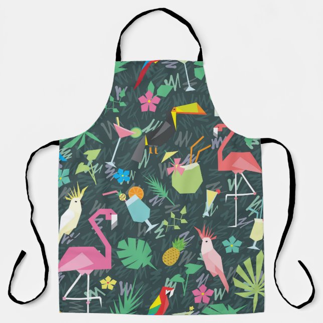 Tropical Birds Drinks: Vibrant Seamless. Apron (Front)