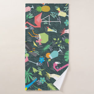 Tropical Birds Drinks: Vibrant Seamless. Bath Towel