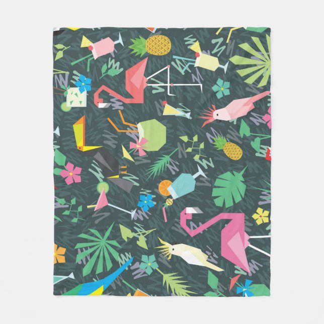 Tropical Birds Drinks: Vibrant Seamless. Fleece Blanket (Front)