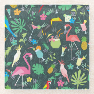 Tropical Birds Drinks: Vibrant Seamless. Glass Coaster
