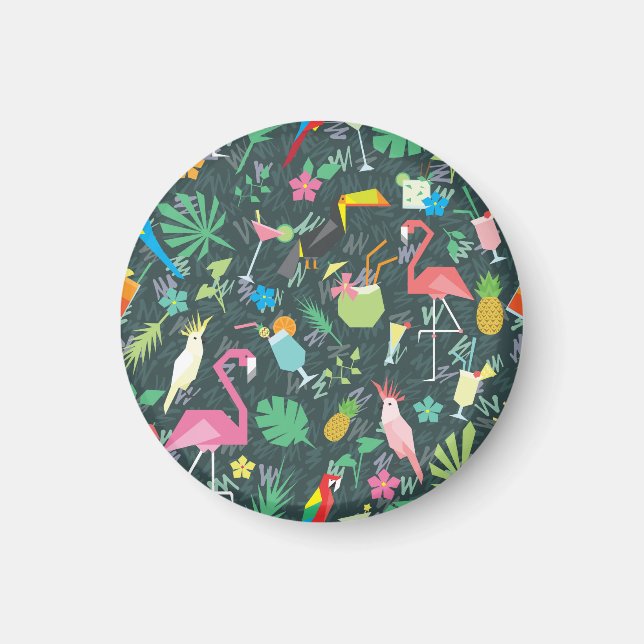 Tropical Birds Drinks: Vibrant Seamless. Magnet (Front)