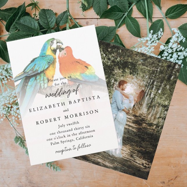 Tropical Birds Elegant Whimsical Modern Wedding Invitation (Tropical Birds Elegant Whimsical Modern Wedding Invitation)