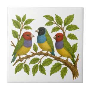 Tropical birds embroidery Ceramic Tile