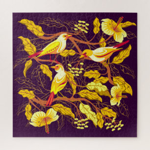 Tropical Birds Exotic Flowers Illustration Jigsaw Puzzle