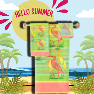 Tropical Birds Flamingo Towel