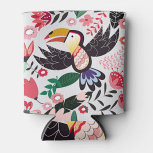 Tropical birds, floral doodle pattern. can cooler