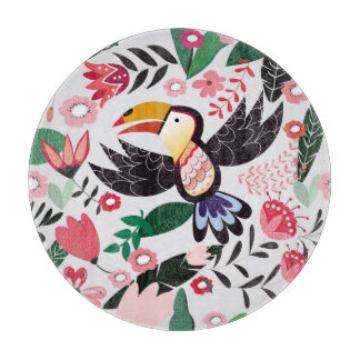 Tropical birds, floral doodle pattern. cutting board