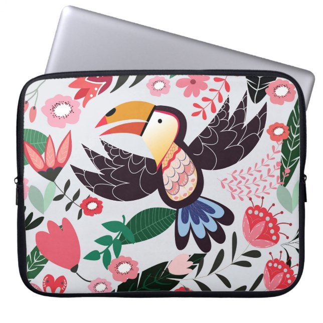 Tropical birds, floral doodle pattern. laptop sleeve (Front)