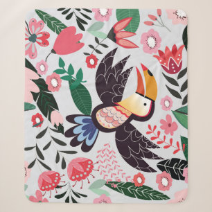 Tropical birds, floral doodle pattern. sherpa blanket