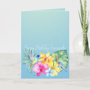 Tropical Birds Floral Ombre Card