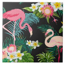 Tropical Birds Flowers Flamingo Watery Landscape