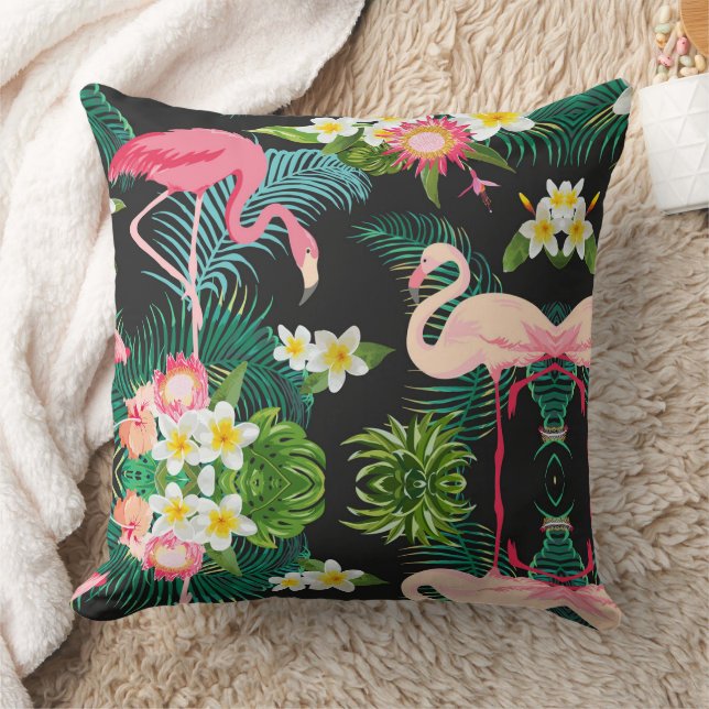 Tropical Birds Flowers Flamingo Watery Landscape Cushion (Blanket)