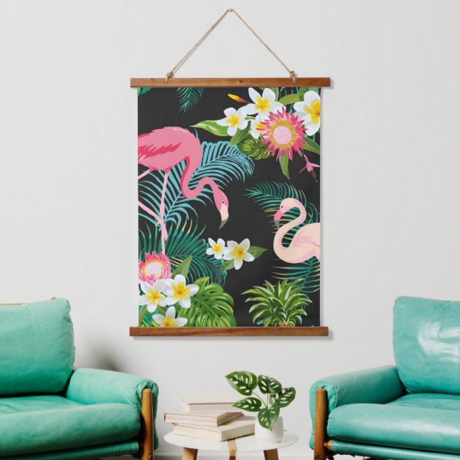 Tropical Birds Flowers Flamingo Watery Landscape Hanging Tapestry (Living Room)
