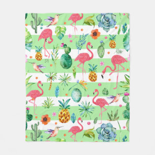 Tropical Birds & Flowers Pattern Fleece Blanket