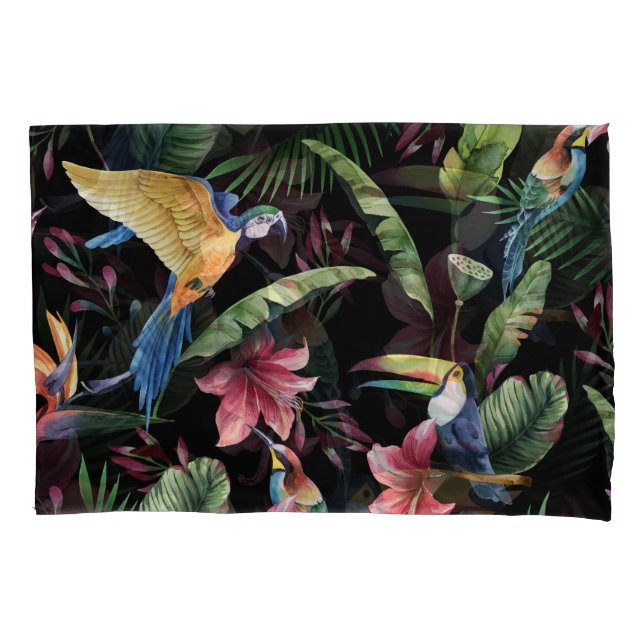 Tropical birds, flowers: watercolor pattern. pillowcase (Front)