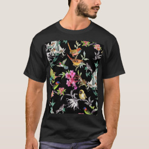 Tropical Birds Flowers: Watercolor Pattern T-Shirt