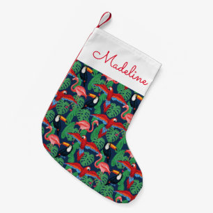 Tropical Birds In Bright Colours Add Your Name Small Christmas Stocking