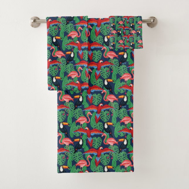 Tropical Birds In Bright Colours Bath Towel Set (Insitu)