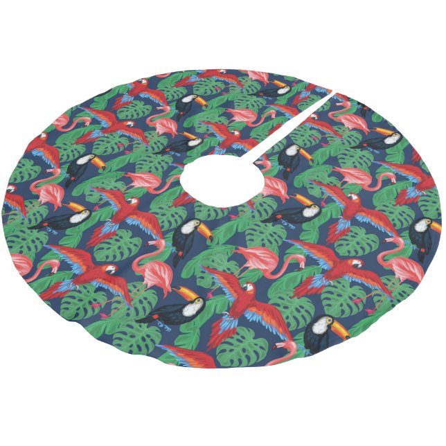 Tropical Birds In Bright Colours Brushed Polyester Tree Skirt (Angled)