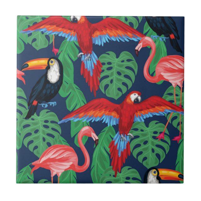 Tropical Birds In Bright Colours Ceramic Tile (Front)