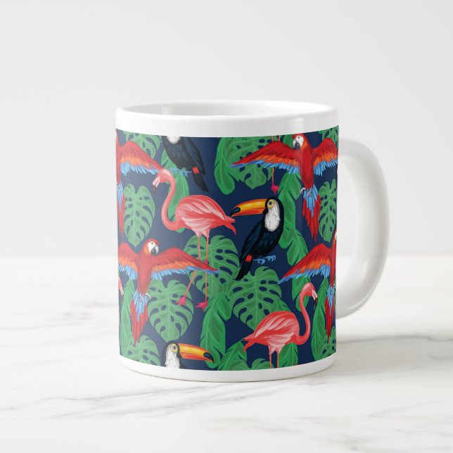 Tropical Birds In Bright Colours Large Coffee Mug (Front Right)