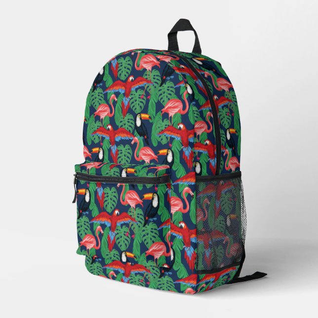 Tropical Birds In Bright Colours Printed Backpack (Back Corner Right)