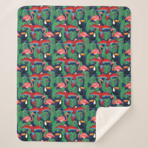 Tropical Birds In Bright Colours Sherpa Blanket