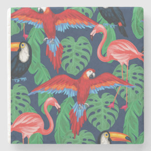 Tropical Birds In Bright Colours Stone Coaster
