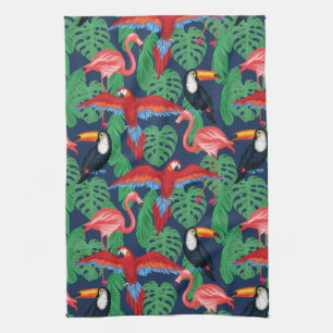 Tropical Birds In Bright Colours Tea Towel