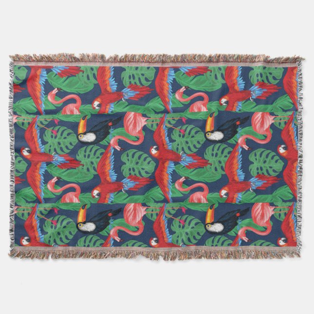 Tropical Birds In Bright Colours Throw Blanket (Front)